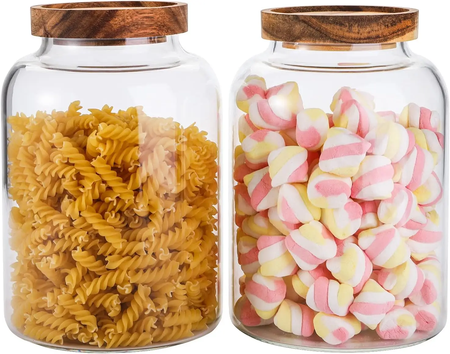 

2 Pack Large Glass Food Storage Jar with Airtight Wooden Lid, 66 FL OZ(1950ml) Glass Food Canister for Kitchen and Pantry Org