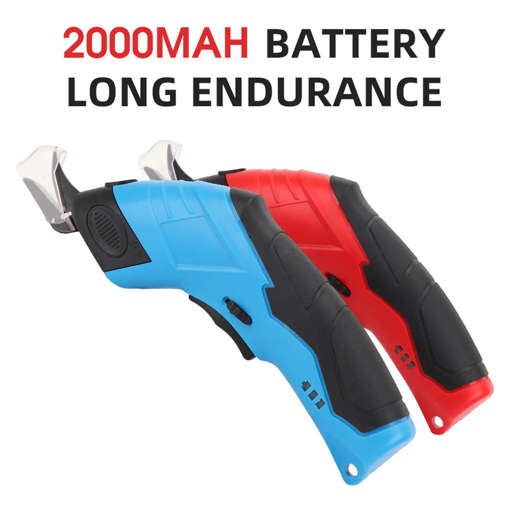 Rot/blaue kabellose elektrische Faserschere mit Batterieanzeige, 2000-mAh-Batterie, 40-mm-Scherenklinge, 12 W Leistung, 4,2 V Spannung
