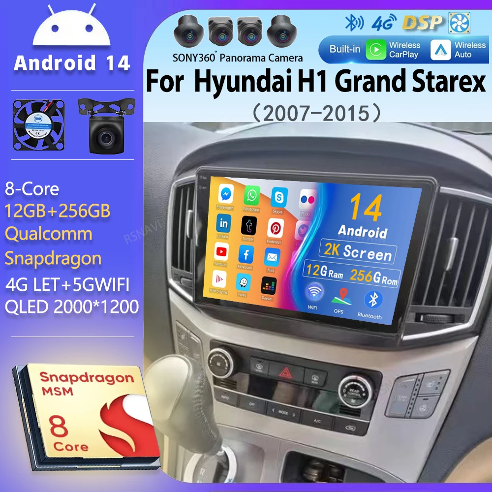

Android 14 Wi-Fi + 4G Carplay BT AUTO Автомобильное радио для Hyundai H1 Grand Starex 2007-2015 Навигация GPS Видеоплеер Мультимедиа Стерео