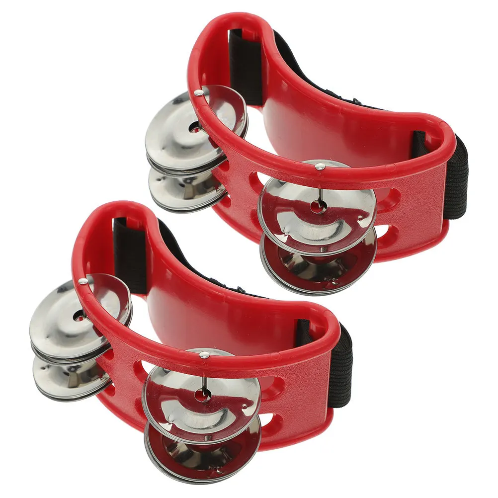 2 Buah Rebana Kaki Desain Dua Baris Bahan Stabil Lonceng Perkusi Irama untuk Pertunjukan Band Instrumen Pertunjukan Musik Dewasa