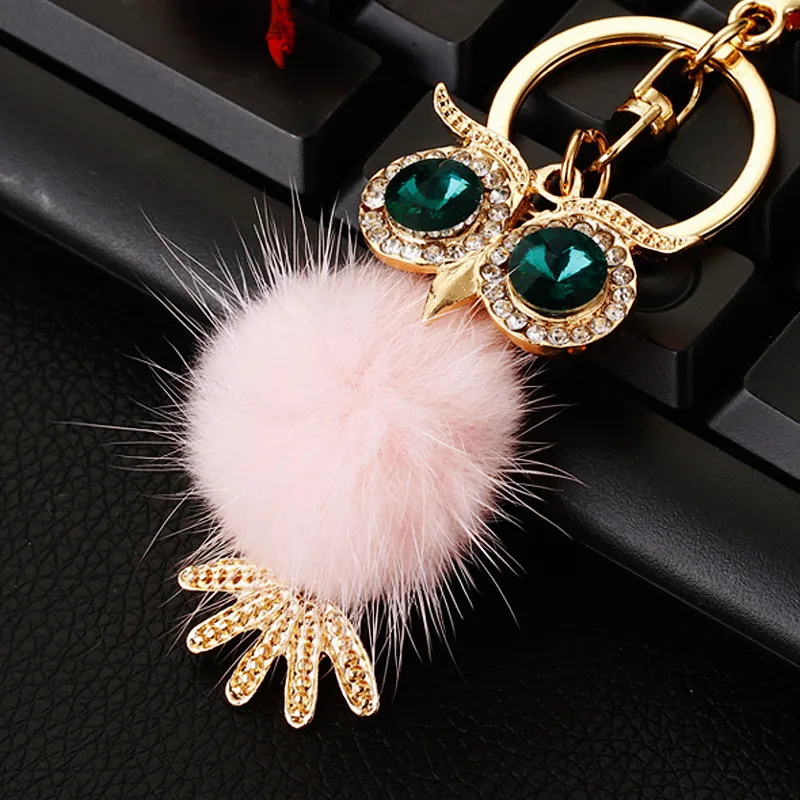 New Design Crystal Plush Owl Keychain Full Rhinestone Key Ring Key Holders For Women Bag Accessories Cute Animal Car Key Chain view 4
