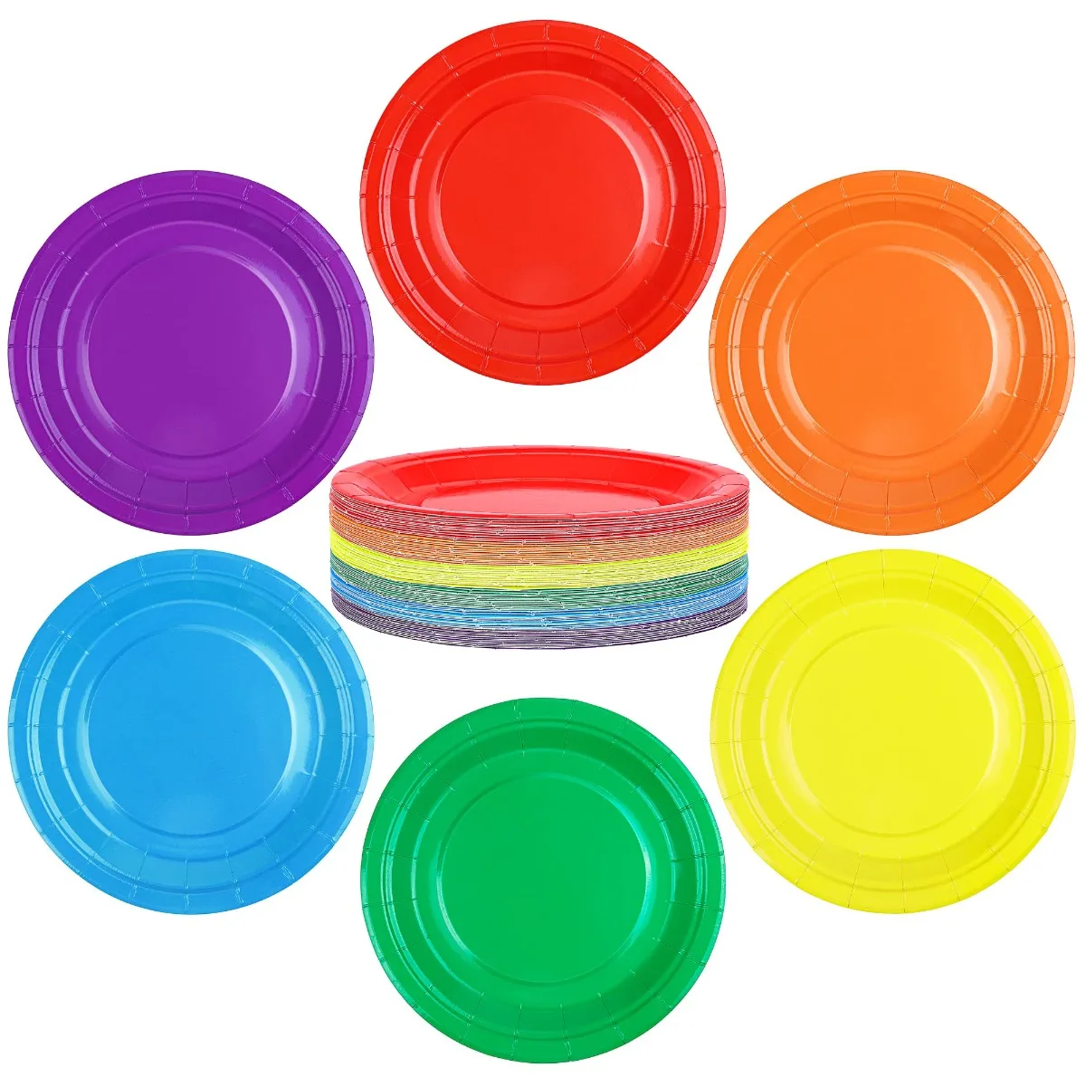 

10pcs Colorful Paper Plates Rainbow Party Supplies Colored Disposable Party Paper Tray Dessert Cake Decor Paper Tray for Dinner