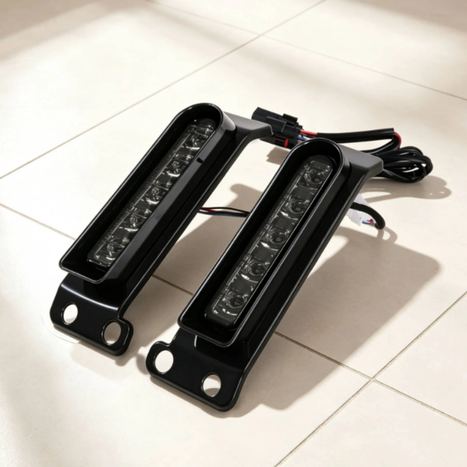 LED Motorcycle Lights Slim Motorcycle Lights with Wiring Harness Wiring Harness with Plugs Rectangular Sleek