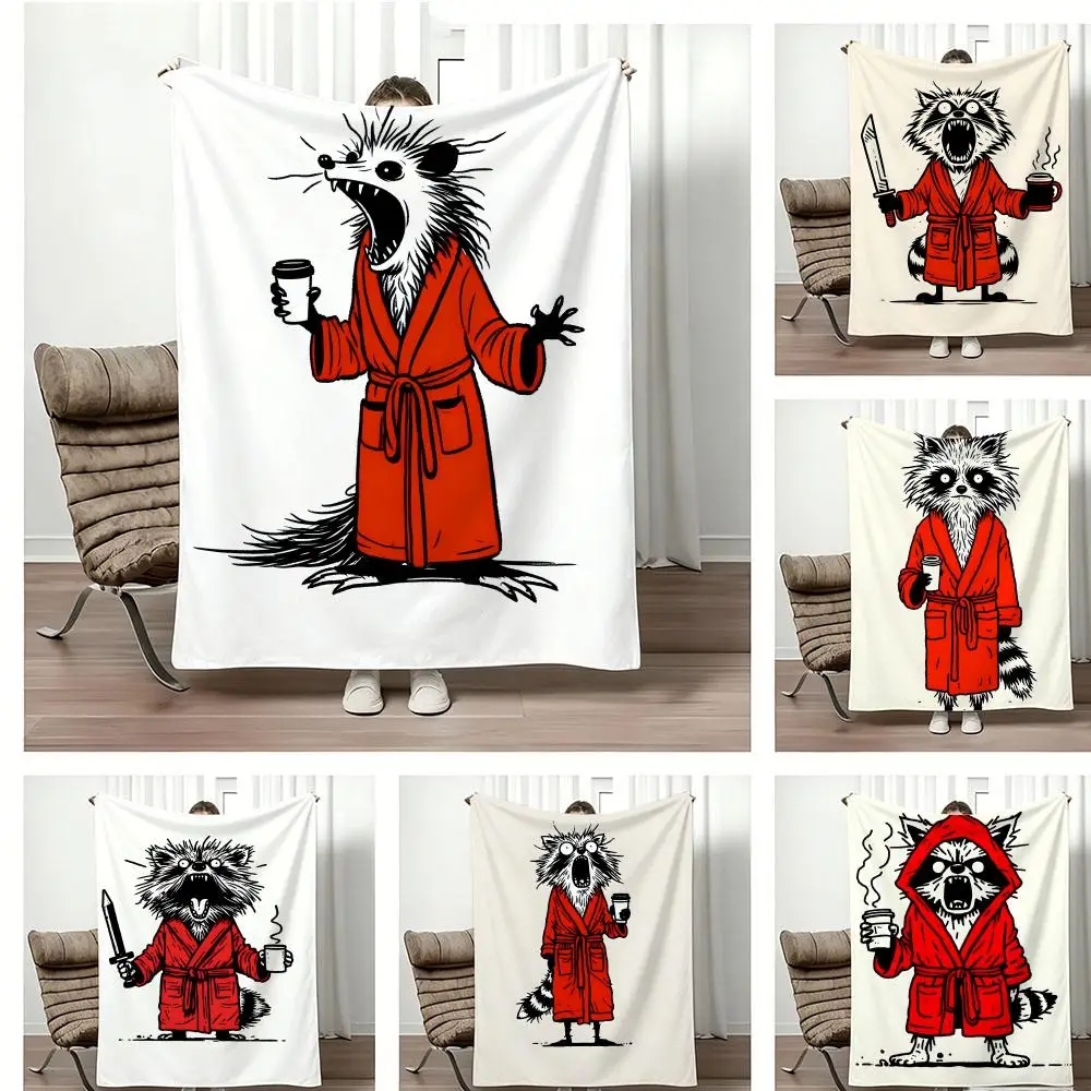 Cartoon character T-Trash Panda Throw Lightweight 240g Flannel Blanket Soft Skin-friendly for Summer Cooling