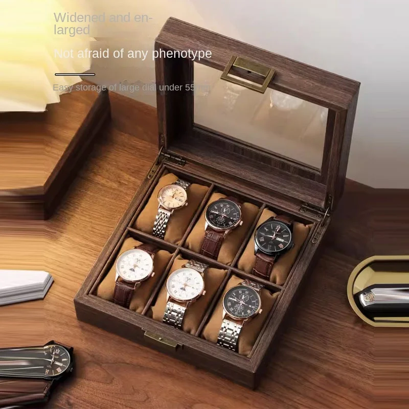 Wooden grain leather watch storage box, household dust-proof watch gift box, collection, display, storage display box