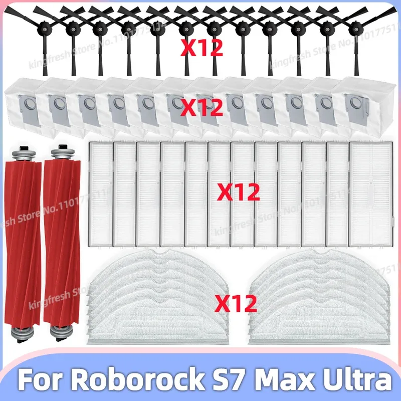 

Fit for Roborock S7 Max Ultra Q100TSC Parts Main Roller Side Brush Hepa Filter Mop Pad Cloth Dust Bag Replacement Accessories