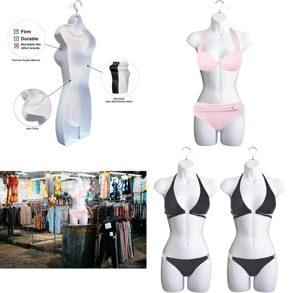 

Набор из 2-х белых женских манекенов для одежды размеров S-M, с крючками для подвешивания и возможностью демонстрации