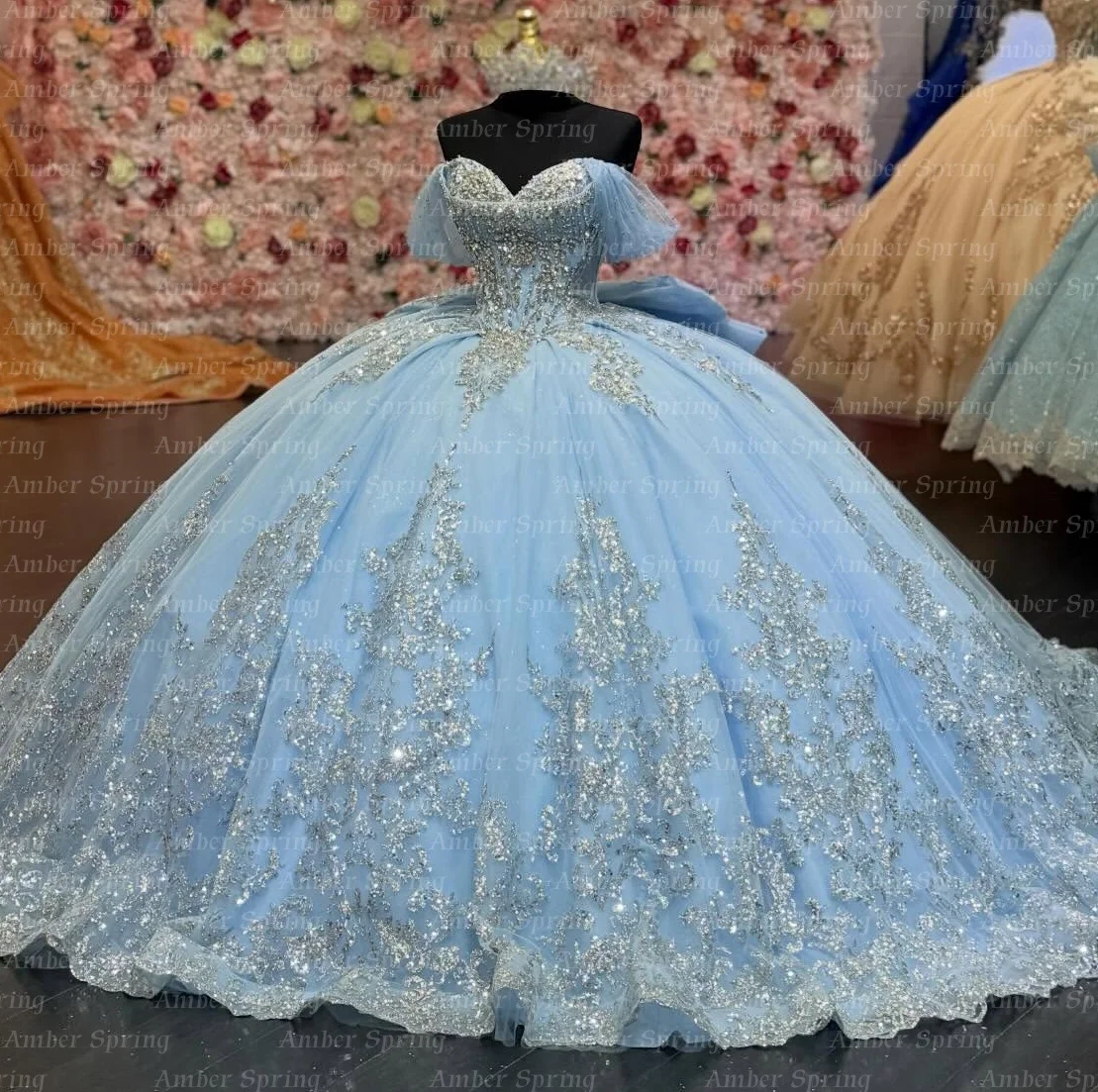 

Stuning Blue Girl Quinceanera Dresses Beads Exposed Boning Princess Birthday Party Gowns vestidos de 15 anos Customized
