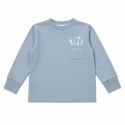 BARCALI Fall Blue French Terry Pocket Set 2pcs Children's Outfit Embroidery Design for Girl Boys And Baby Teenage Clothing Set