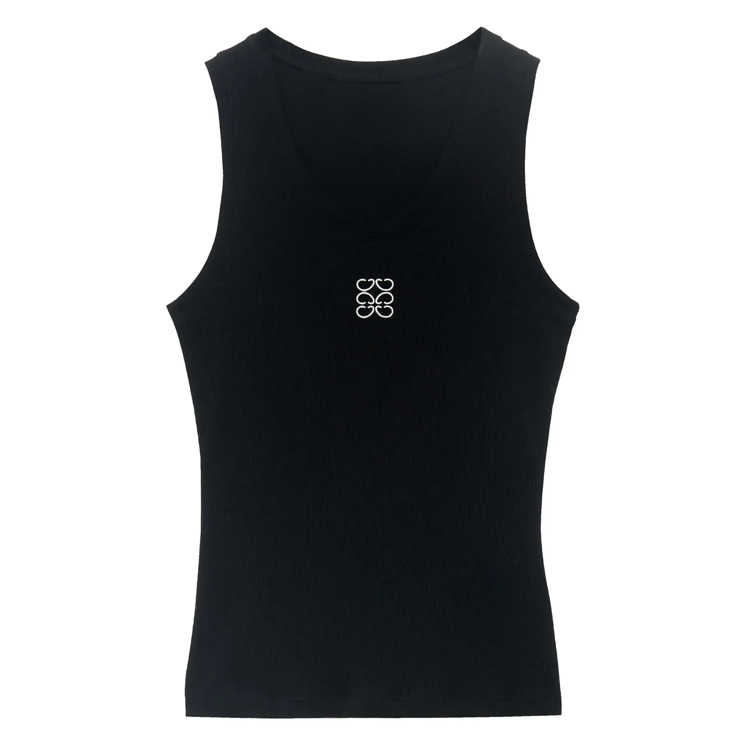 Camiseta deportiva de lujo para mujer, ajustada con logotipo bordado camisola, cuello en U, sin mangas, diosa, novedad de 2024