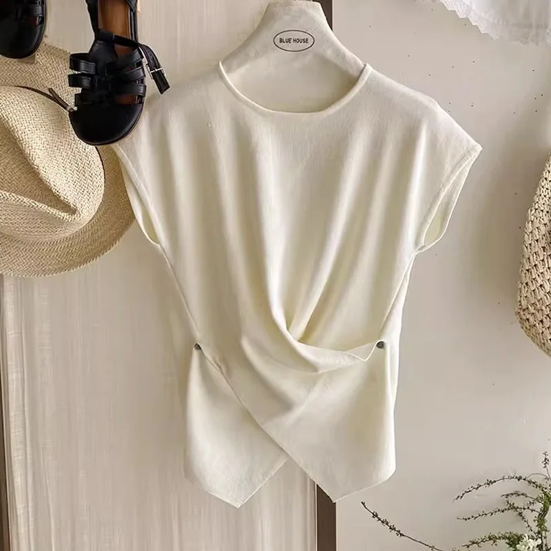

Knitted Sweater Women Pullovers New Summer Short Sleeve Criss-cross Knit Sweater Pullover Women Tops O-Neck Women Clothing Q3867