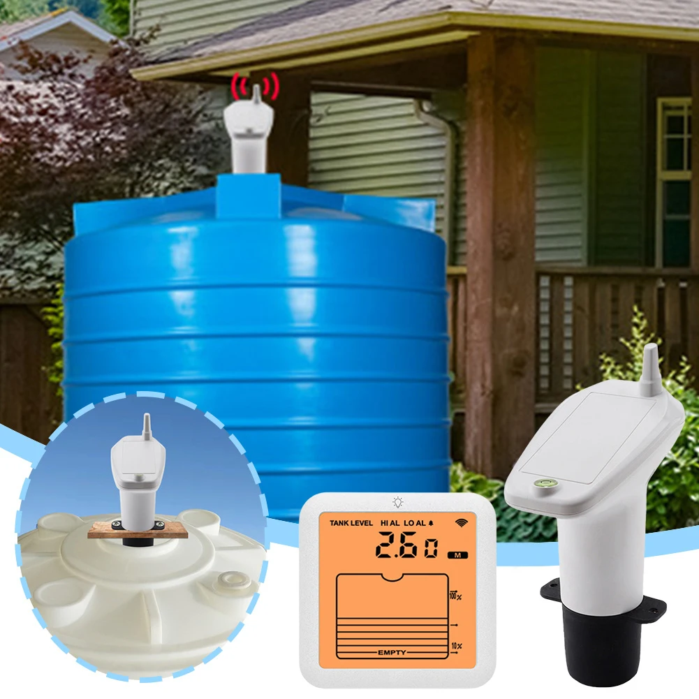 

Ultrasonic Liquid Level Meter Low Battery Indicator Alarm Temperature Sensor Multifunctional Liquid Gauge for Home Garden Yard