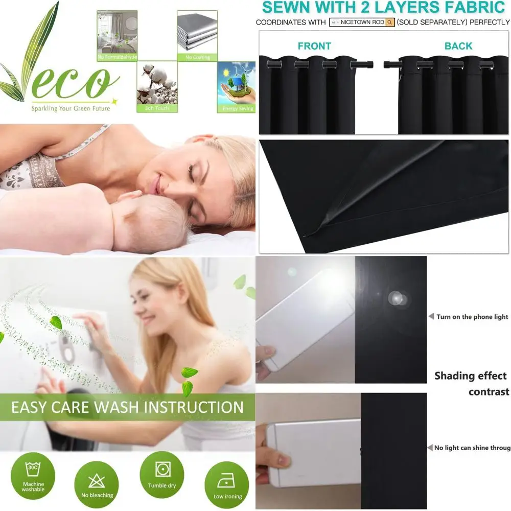 ستائر تعتيم فاخرة، 84 طول، عازلة للصوت، 70 واسعة لكل منهما، مجموعة من 2 لتناول الطعام والقاعة