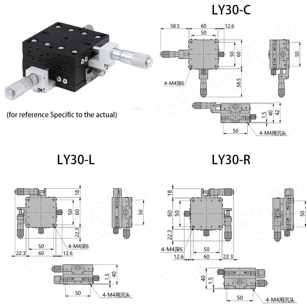 XY Axis 30x30mm Cross Rail TypeStages Replacement Linear Stage Ball Bearing Manually Platform Tuning Sliding Table LY30 C R L