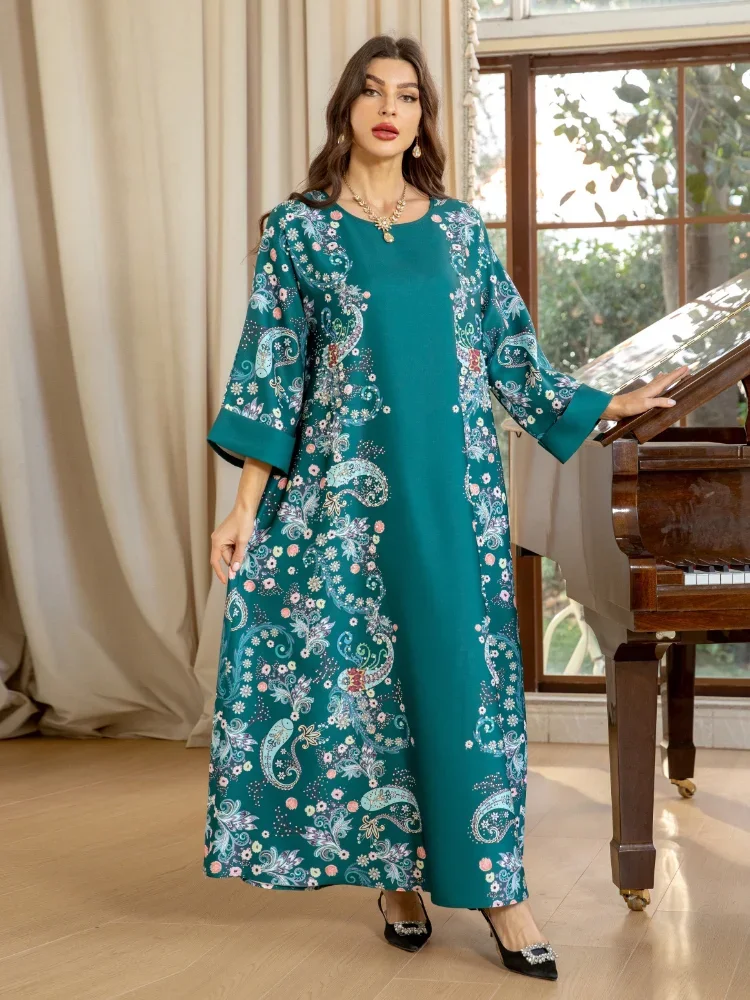 Ramadan Arab Long Robe Muslim Abaya for Women Party Dresses Flower Print Jalabiya Morocco Dubai Abayas Islam Vestidos Kaftan