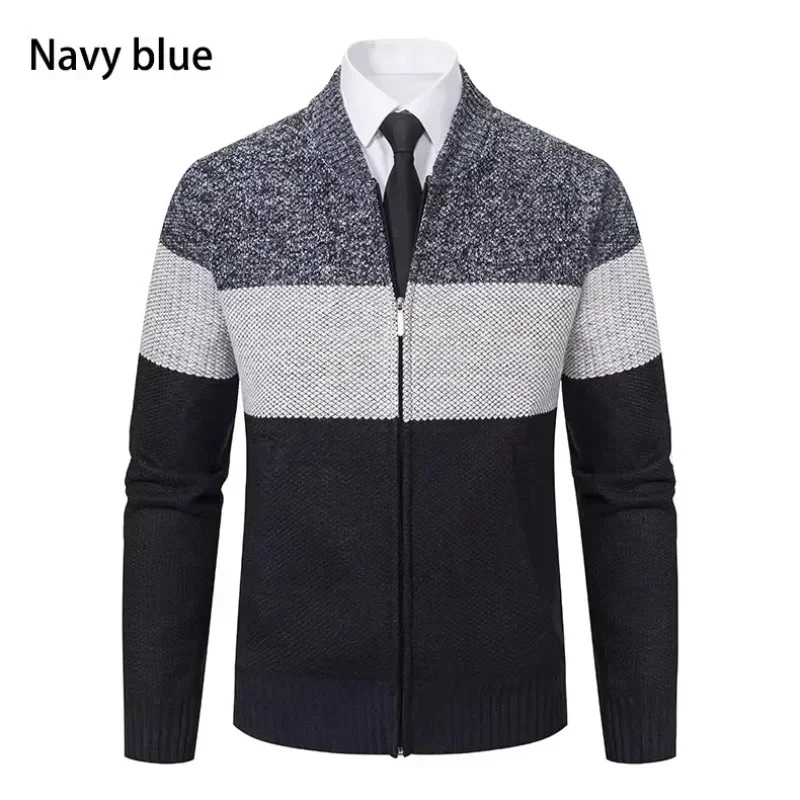 Autumn Winter Men's Sweater Male Plush Thickened Striped Slim Fitting Cardigan High-quality Business Casual  Knitted Jackets 4XL