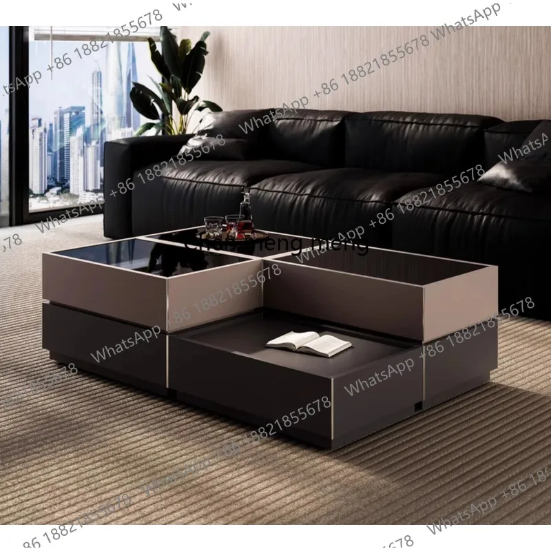 Italian minimalist living room multi-functional combination coffee table light luxury high-end home solid wood tea table