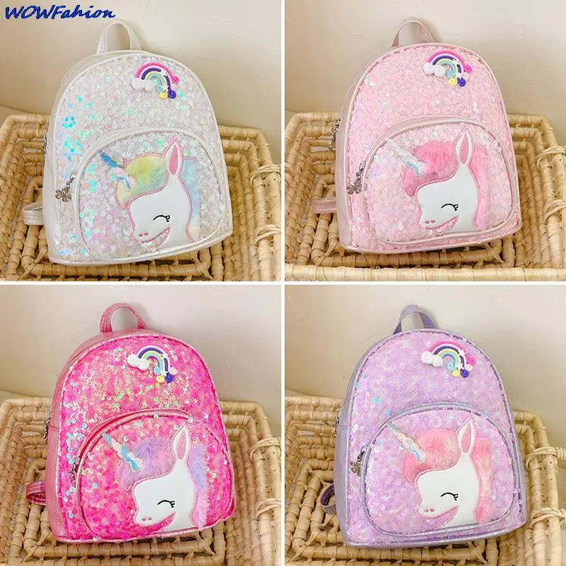 Children's Sequins Unicorn Backpack Bling School Bags Pink Waterproof Student Girls Sweet Schoolbags Fashion Party Purse 