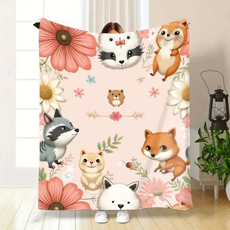 1 шт. фланелевое одеяло с милыми лесными животными и цветами, уютное одеяло для декора детской комнаты