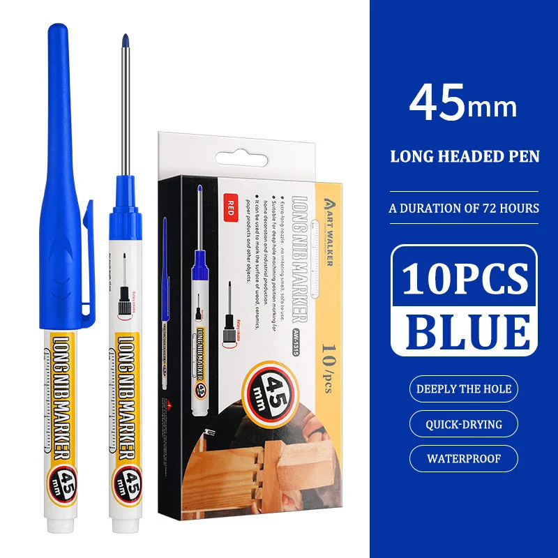 45 mm lange puntmarker, markeerpen voor diepe gaten van timmerlieden, 2 mm punt, een duur van 72 uur, waterdicht, niet uitwisbaar, pen met lange punt