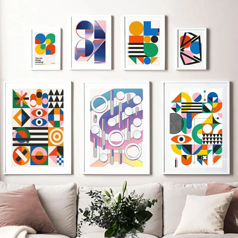 

Colorful Abstract Geometry Color Block Minimalist Art Canvas Painting, Nordic Posters and Prints, Wall Pictures, Living Room Dec