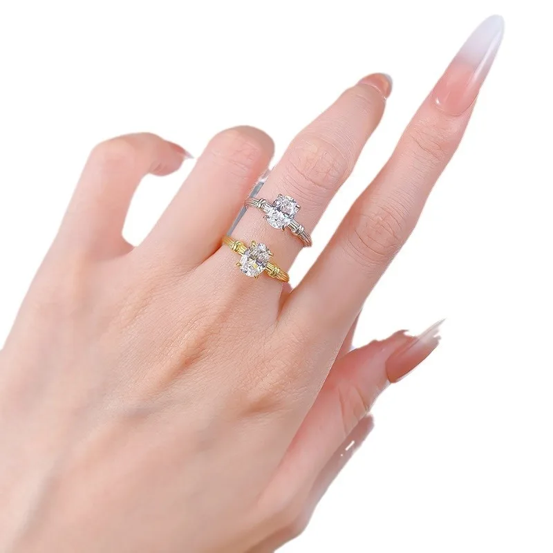 Shining U S925 Silver 6*8mm Oval High Carbon Diamond Gems Ring for Women Fine Jewelry Engagement