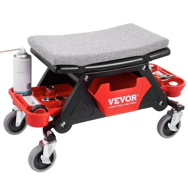 

VEVOR Mechanics Stool, 300 LBS Capacity Rolling Mechanic Seat with 4' Wheels, with Three Slide Out Tool Trays and Drawer, Heavy