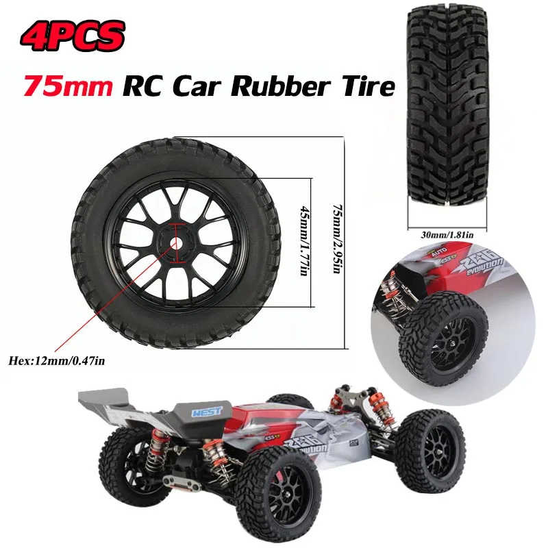 

4PCS 75mm 1.9 Inch Off Road Buggy Tires Wheel 12mm Hex Hub for 1/10 1/14 1/16 RC Car Wltoys 124018 144001 Scx10 Traxxas Trx-4