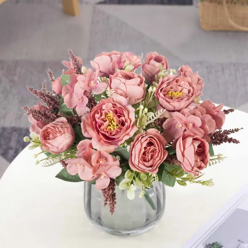 Künstliche Blumen, weiße Seiden-Hortensien, Pfingstrosen, Hochzeits-Party-Bundle, Festival, Heim, Zimmer, Tisch, Vase, Dekoration, Outdoor, Hof, DIY-Geschenk – Detail 18