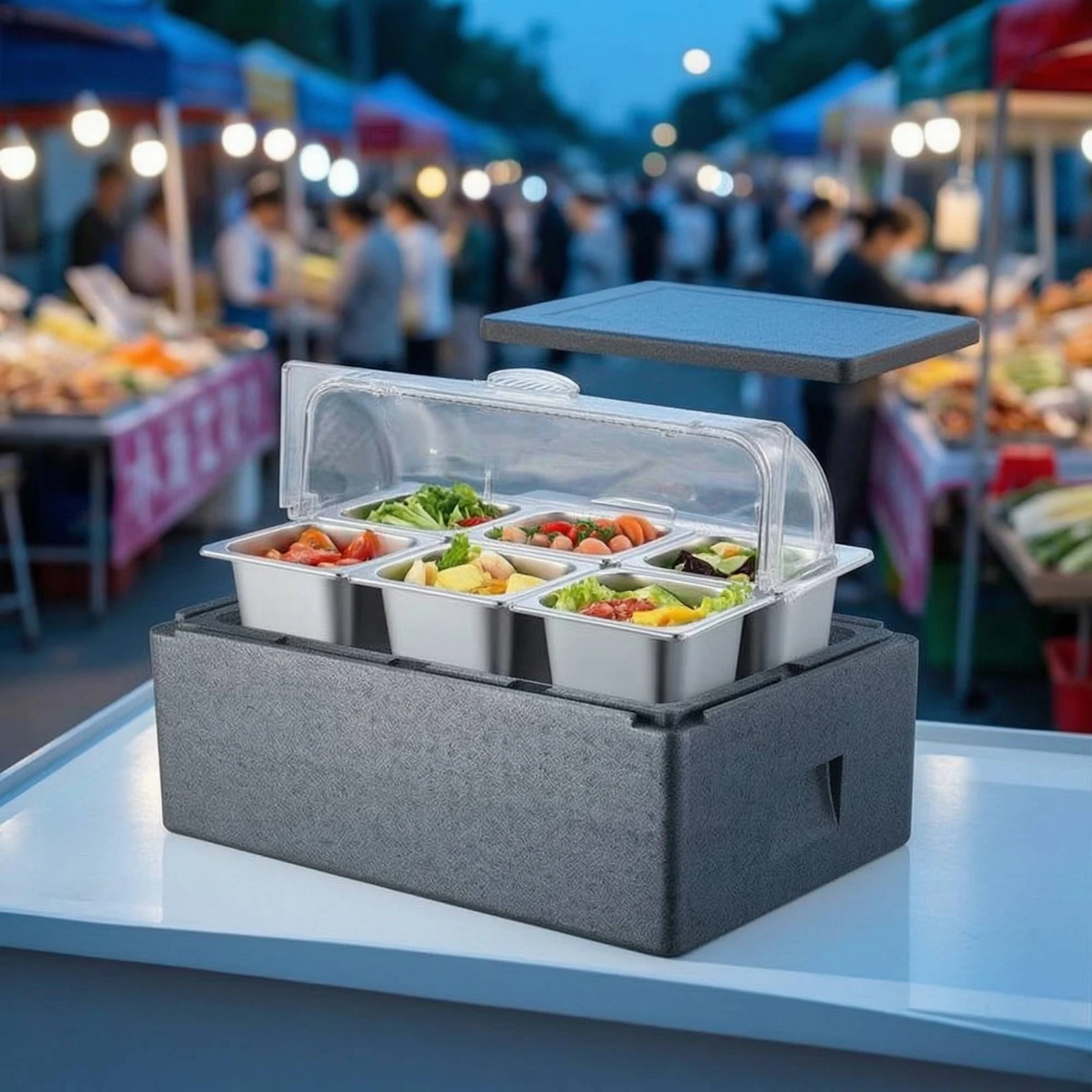 Insulated Food Display Box Thermal Cooler Box with Trays Container Heavy-Duty Tray Transparent for Caterers, Catering, Buffets