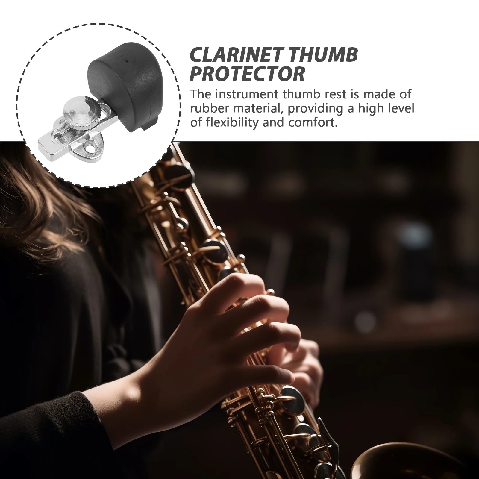 

Clarinet Thumb Rest Black Pipe Adjustable Strap Metal Rubber Durable Clarinet Accessories Woodwind Instrument Thumb Protector