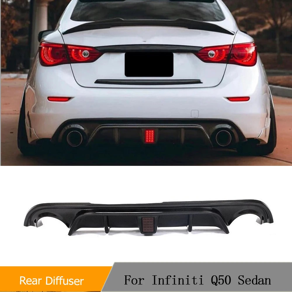 Real Carbon Fiber Car Rear Bumper Diffuser Lip Spoiler Guard for Infiniti Q50 Sedan 2013 - 2017 Rear Diffuser With LED