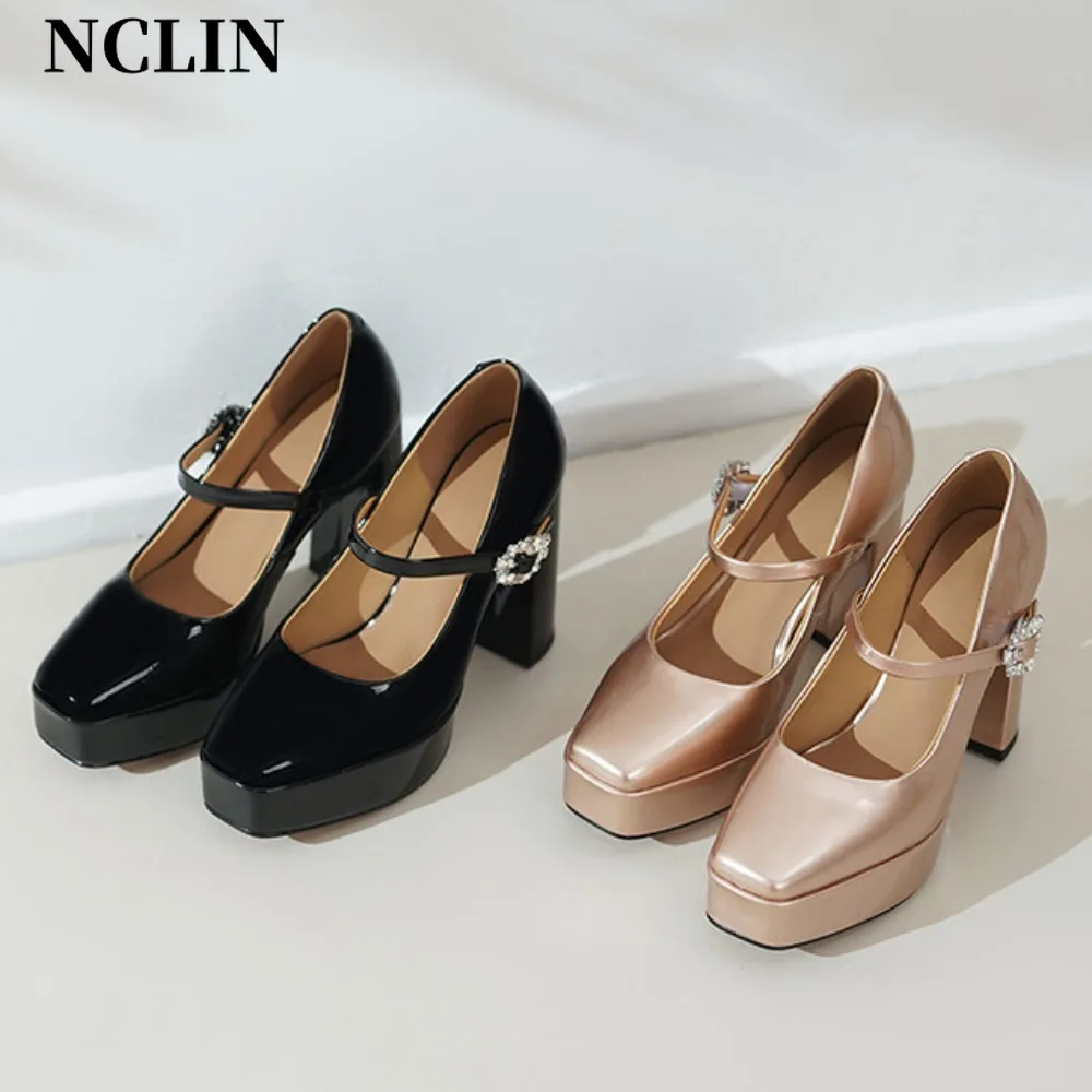 

Punk Gothic High Heels Pumps Woman Ankle Straps Black Mary Jane Shoes Women 2025 New Thick Heeled Patent Leather Lolita Shoes