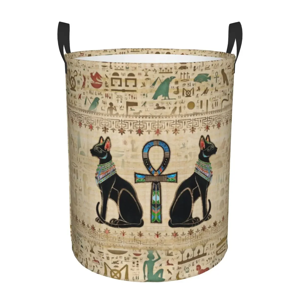 Egyptian Cats And Ankh Cross Laundry Basket Collapsible Ancient Egypt Clothing Hamper Toys Organizer Storage Bins