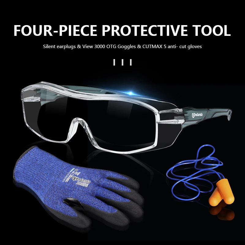 Andanda Work Protection Kit Cut Resistant Nitrile Gloves Anti Cut Gloves Noise Cancelling Ear Plugs And Safety Goggles