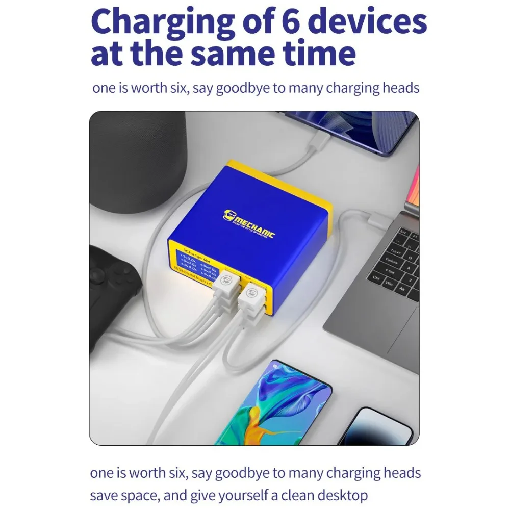 

MECHANIC ICharge 6M Fast Charging Station with LCD Digital Display Multi-Port Charger for Tablet Mobile Phone Repair