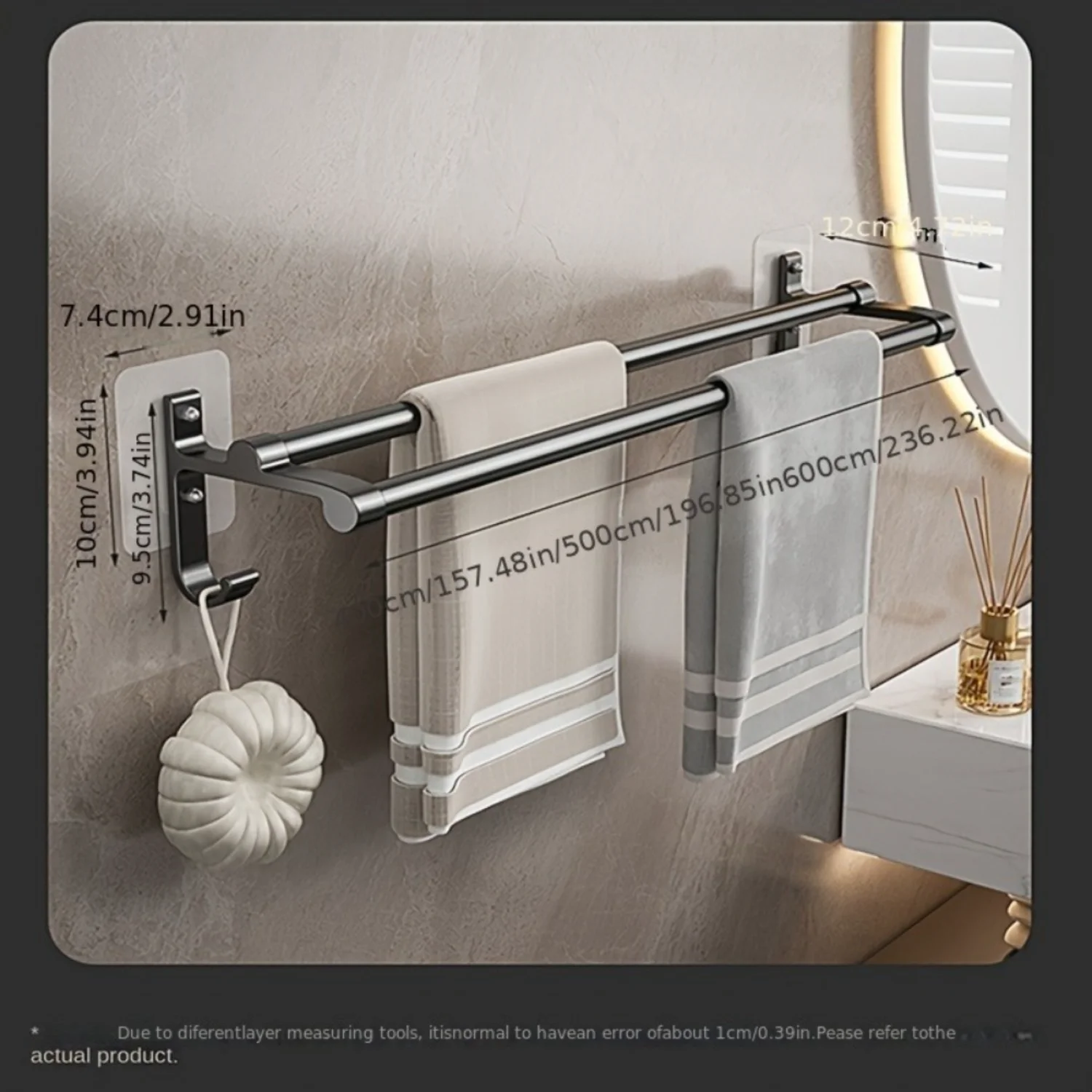 Space-Saving, Durable Double Rod Towel  with  - Elegant, Easy to Install Bathroom Wall Rack Organizer