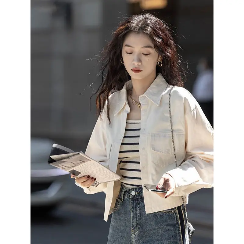 Sense of Design Minority Jacket Vintage Long-sleeved Shirt Fall 2024 Simple Solid Color Little Fellow Shirt Female Fashion