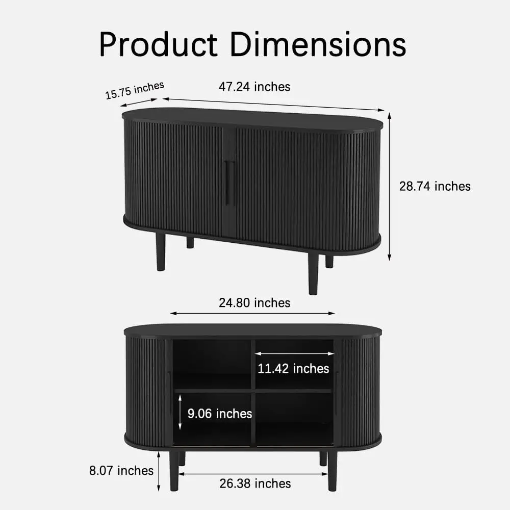 Storage Cabinet, Buffet Cabinet with Storage with Doors and Shelves, Fluted Sideboard Cabinet for Kitchen, Corner Cabinet for En