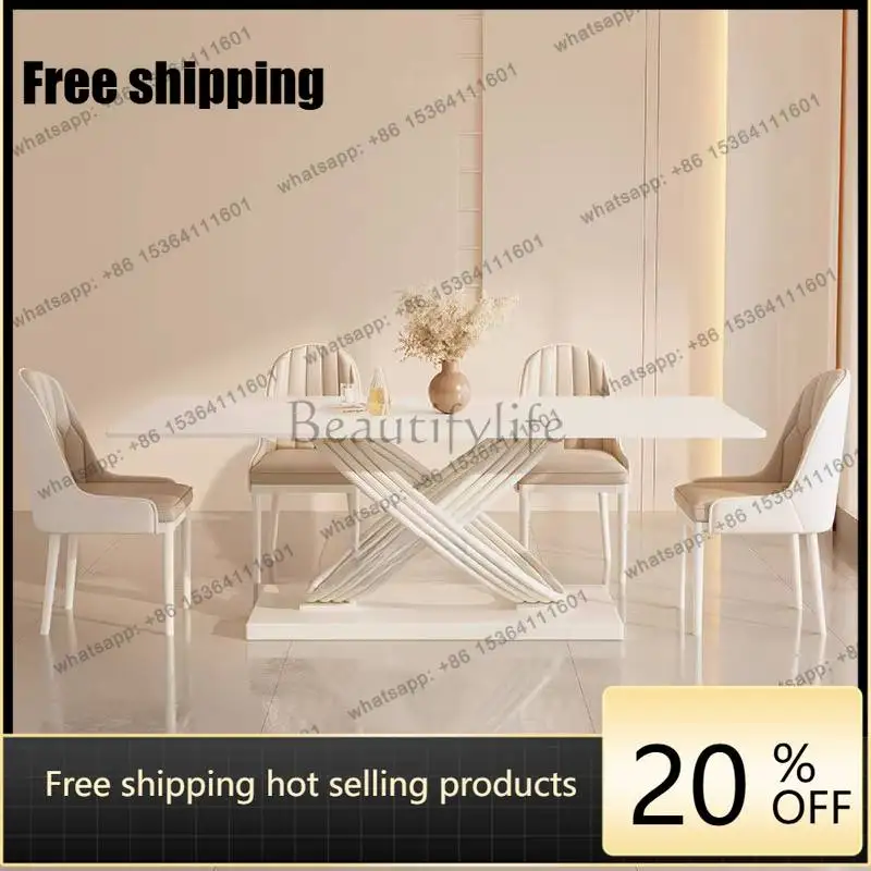 zj.Style White Dining Tables White Space Designer Nordic Set Dining Tables Luxury Modern Extending Mesas Comedor Furniture For H