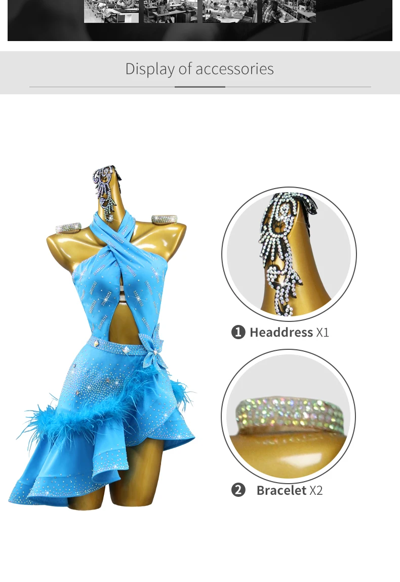 Latein-Tanzkleid für Damen, Ballkleid, Federkostüm, Trainingskleidung, Tanzkostüm für Samba, Tanzbekleidung, Wettbewerbskleid, Rock, Bühnenkleidung. – Detail 4