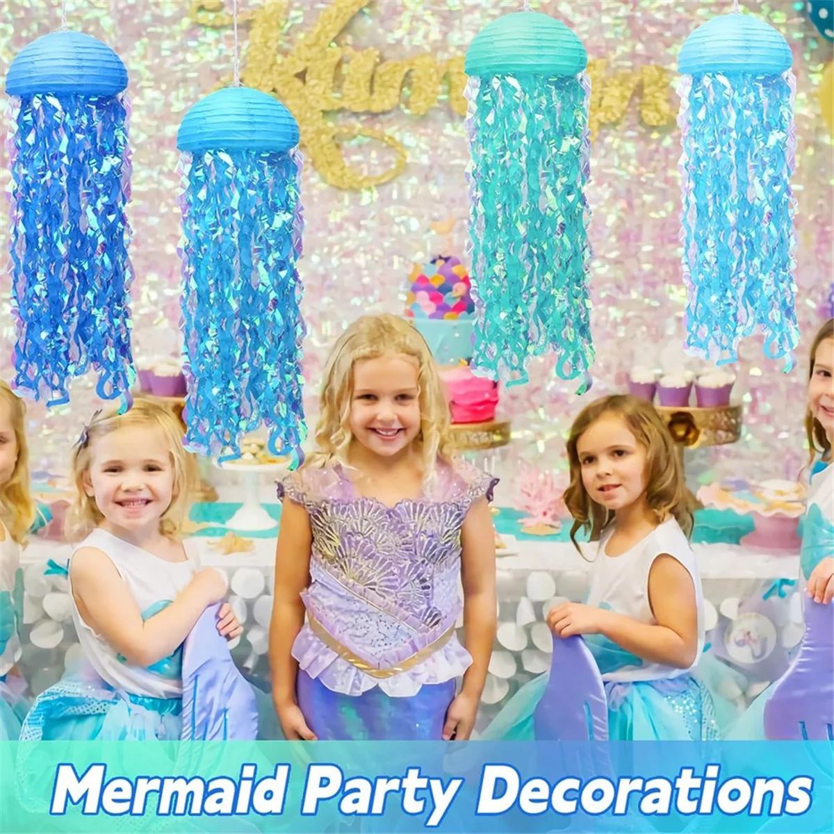 

AA98 Paper Lanterns Set, 8Pcs Jellyfish Decorations for Under the Sea Partys Decorations Supplies, Jellyfish Lanterns Blue
