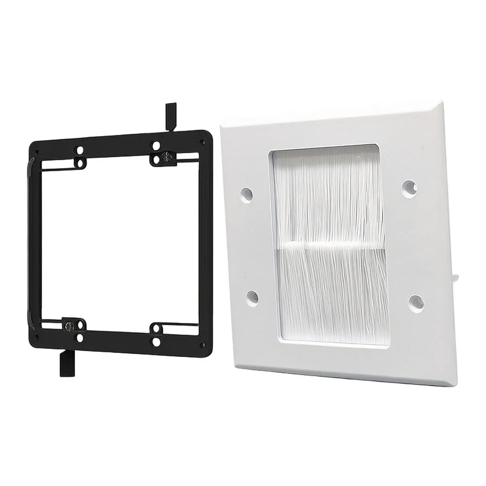 Cable Routing Panel Flush Mount Wall Plate with Brush Strip PC Material 116x114mm White for Low Voltage Cables