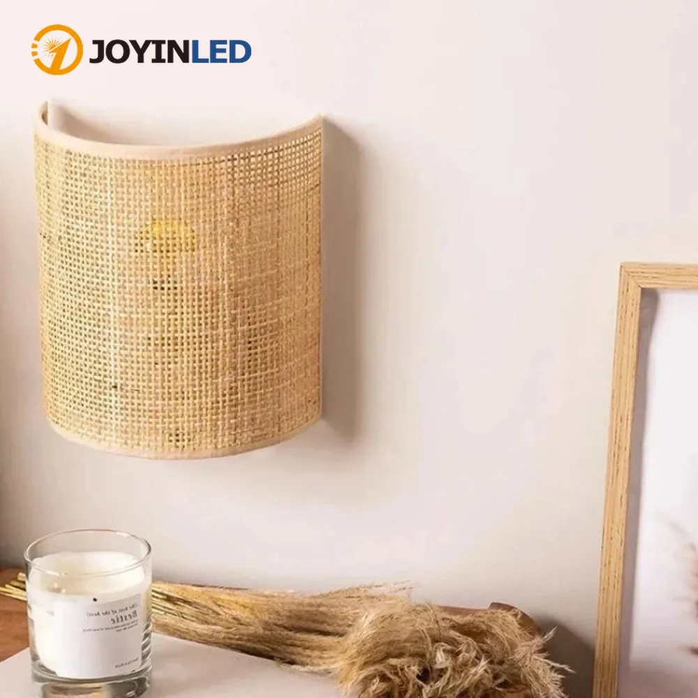 

JOYINLED Настенный светильник из натурального ротанга, настенное крепление для фермерского дома, люстры для гостиной, спальни, прикроватное настенное бра, светодиодное освещение для коридора