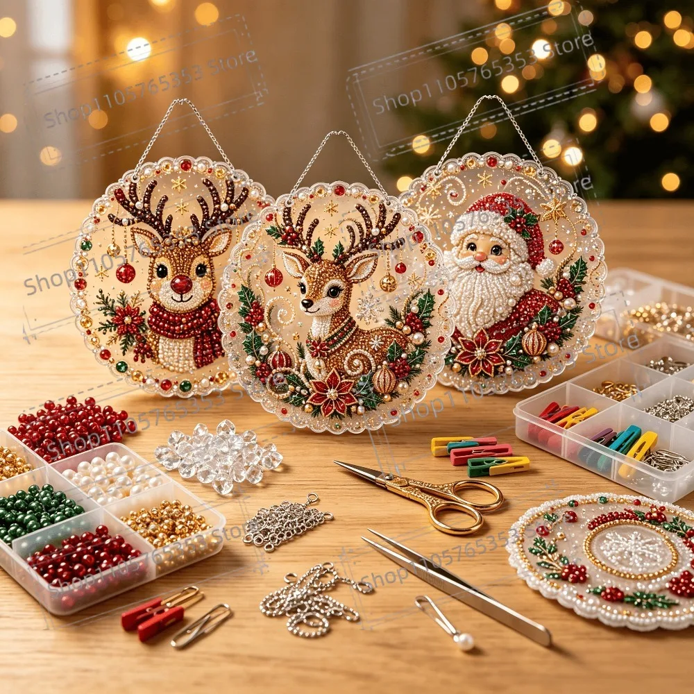 DIY Christmas Collection Diamond Painting Pendant, Special Shaped Diamond Mosaic Hanging Ornament,Art Craft Kit, Xmas Decor Gift
