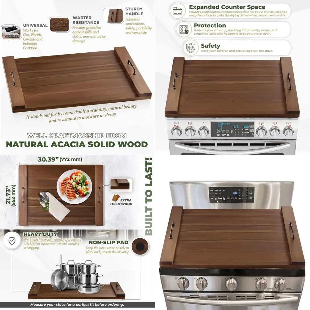 

Thick Acacia Wood Stovetop Cover for Gas & Electric Stoves, RV Kitchen Counter Space Extender