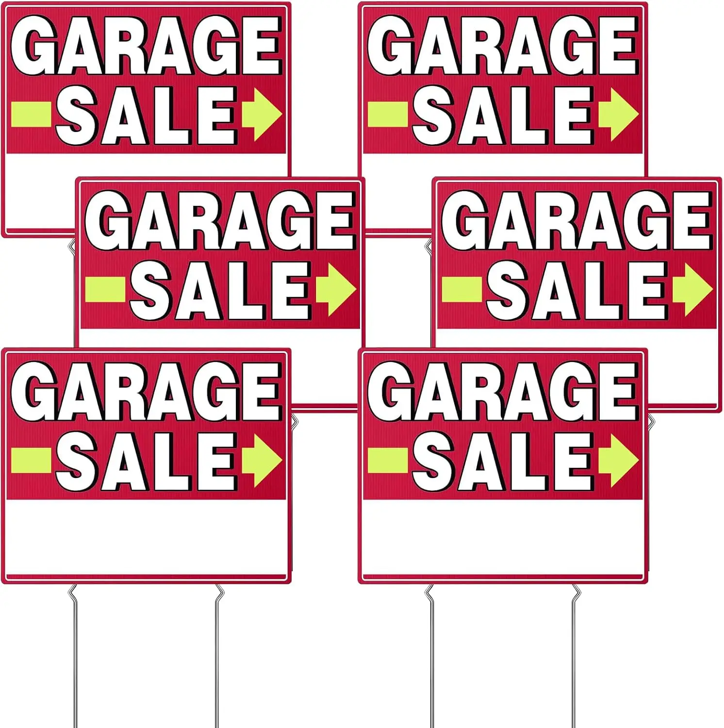 

Garage Sale Signs 17x13 Inch 6 Pack with Stakes Double Sided Weatherproof for Outdoor Yard