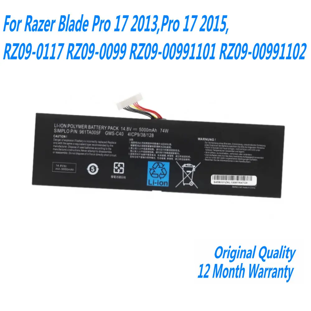 NEW GMS-C40 Laptop Battery For Razer Blade Pro 17 2013,Pro 17 2015, RZ09-0117 RZ09-0099 RZ09-00991101 RZ09-00991102