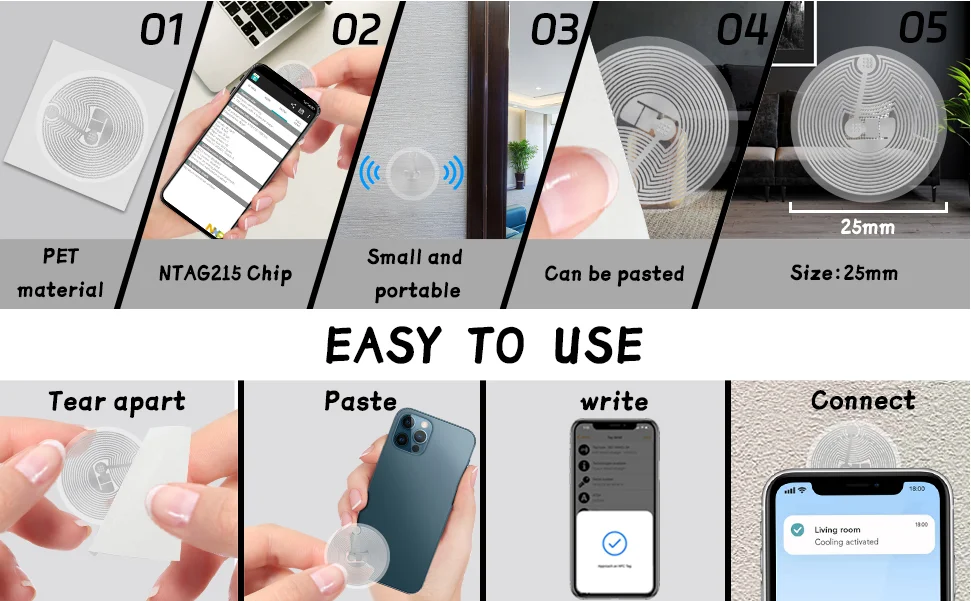 Schwarze Ntag215 NFC-Telefon verfügbar RFID-Tags Aufkleber Klebeetikett NFC Ntag215 Selbstklebendes Tag 13,56 MHz ISO14443A Aufkleber – Detail 11