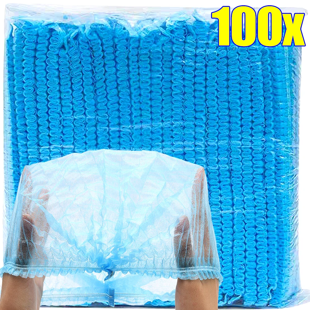 100/50Pc Disposable Hair Head Covers Net Bouffant Dustproof Anti Dust Caps Breathable Shower Bathing Hats Kitchen Work Cap White